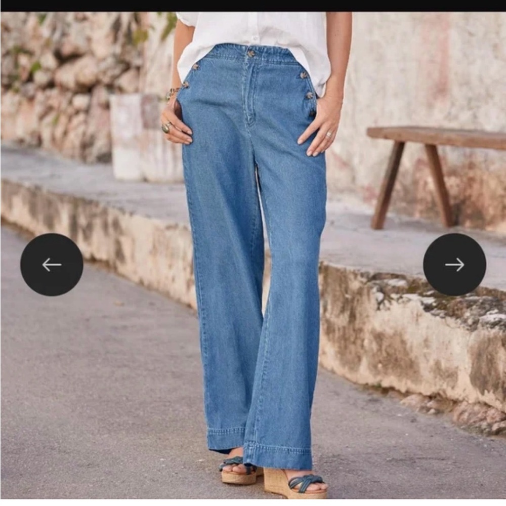 Sundance Oaklee Wide Leg Denim Pants Women's 12 Petite 100% Lyocell Sailor Jeans